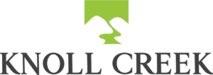 Knoll Creek logo shows the words Knoll Creek in grey and 2 mountains with a creek in between all in green